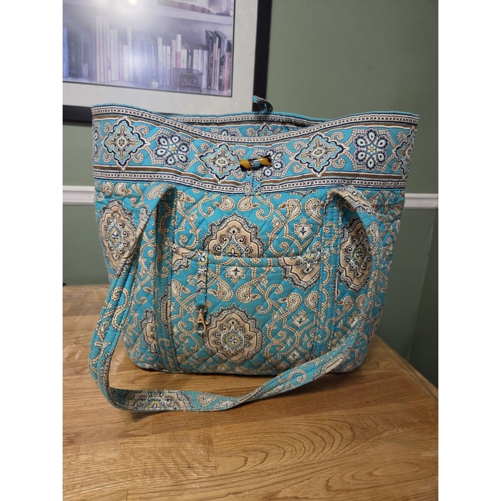 Vera Bradley Totally Turq Vera Tote Bag Purse Retired Vintage Travel